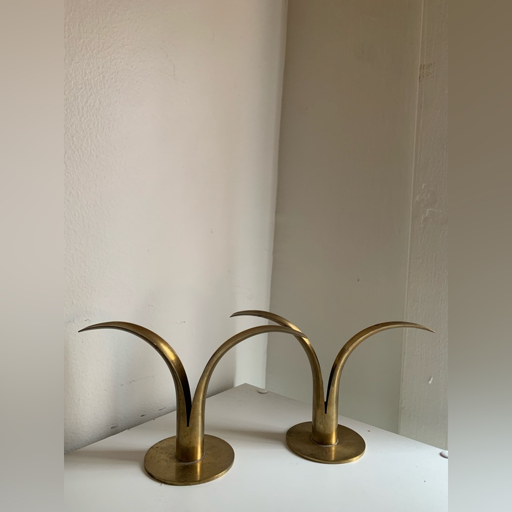 Vintage Brass Lily Candle Holders made in Sweden Belli Malmo Midcentury Modern